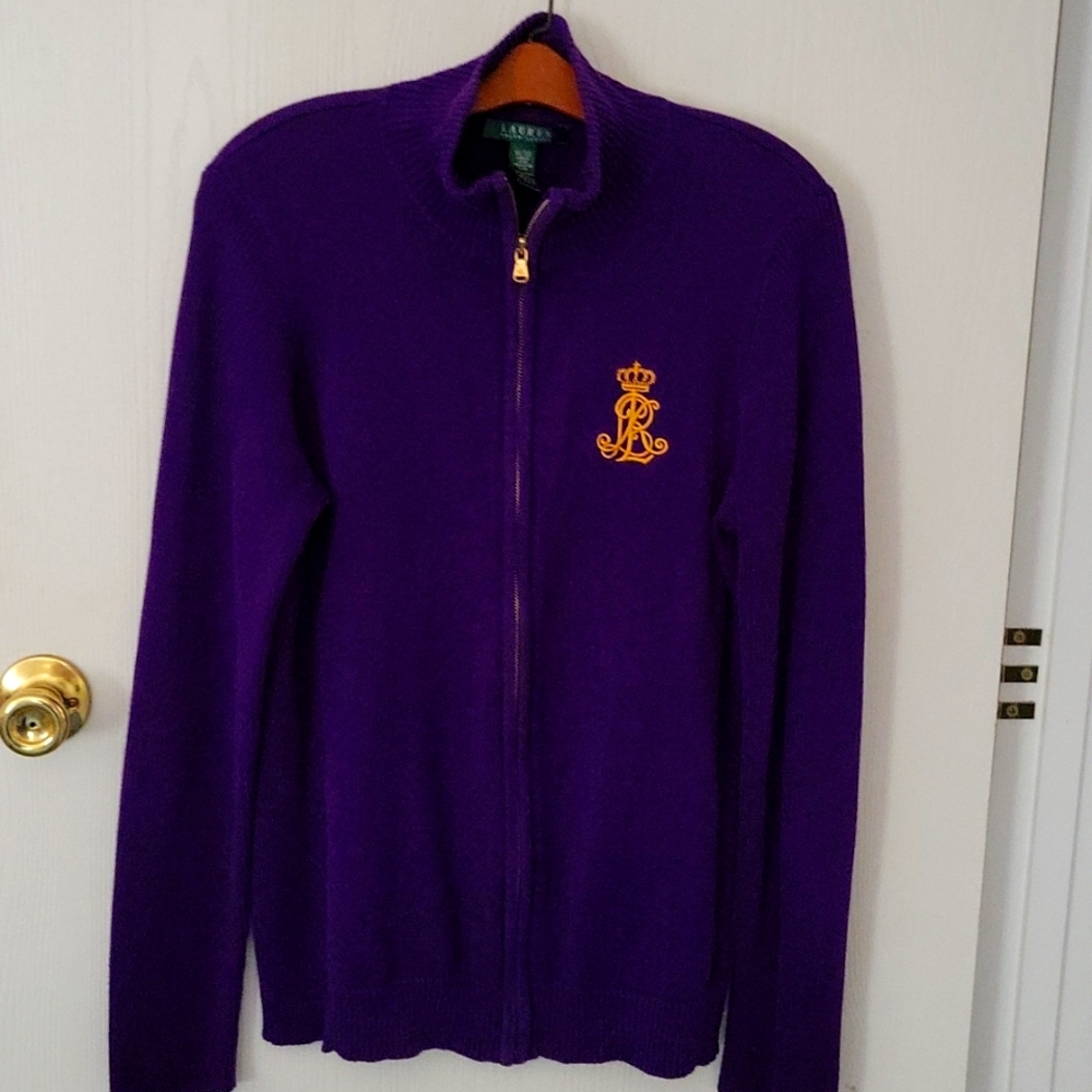 Lauren Ralph Lauren Vibrant Eggplant Purple Zippered Sweater XL